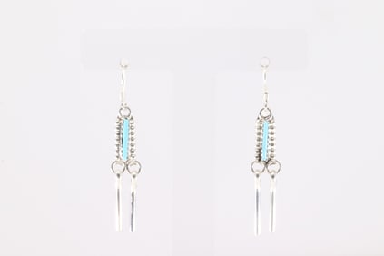 Native America Zuni Sterling Silver Turquoise Dangling Earring's By Katheryn Qualo.