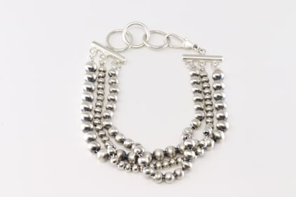 Native America Navajo Sterling Silver 3 Strand Pearl Beaded Bracelet Link By Rena Begay.
