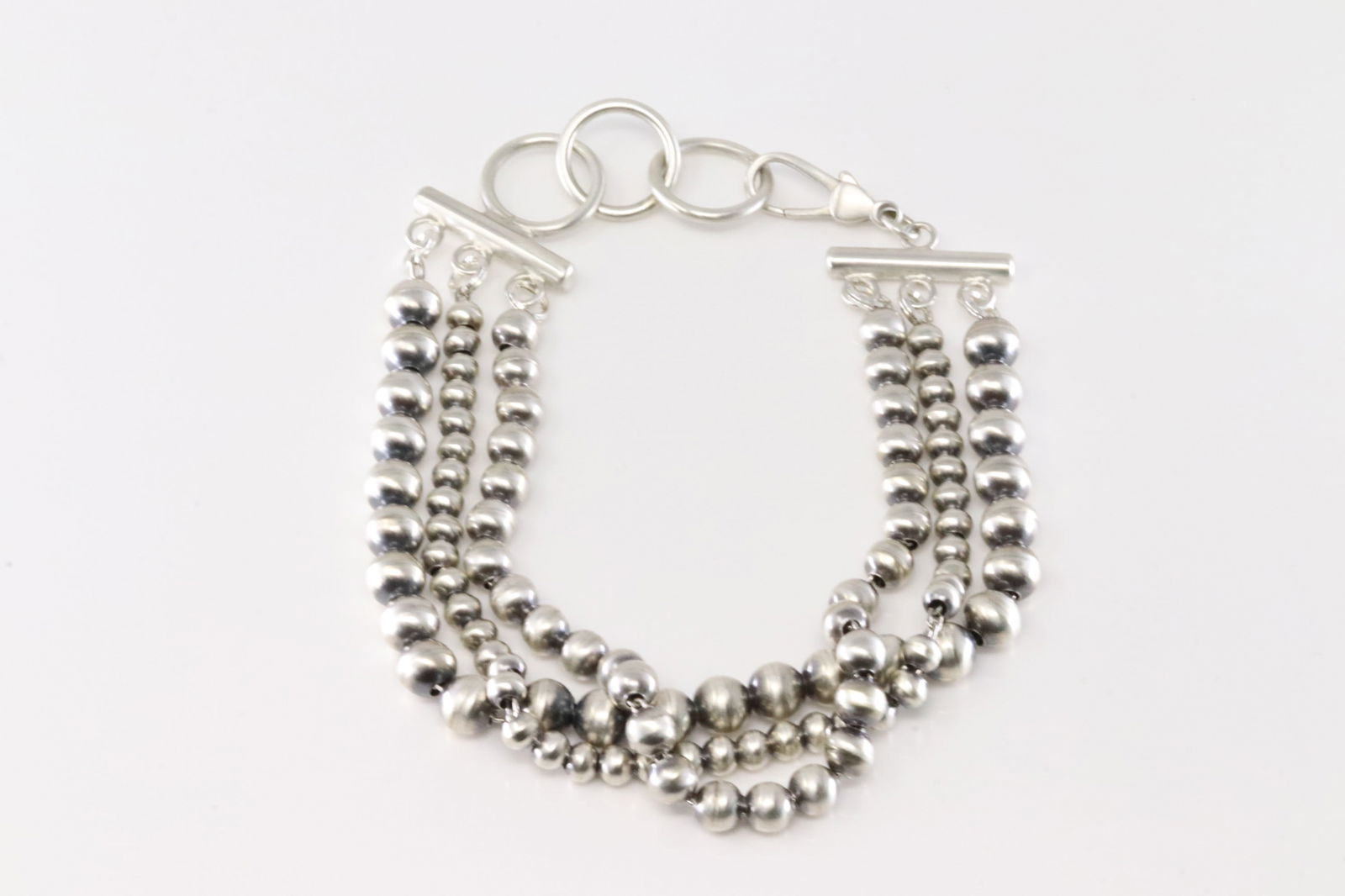 Native America Navajo Sterling Silver 3 Strand Pearl Beaded Bracelet Link By Rena Begay. (1 of 4)