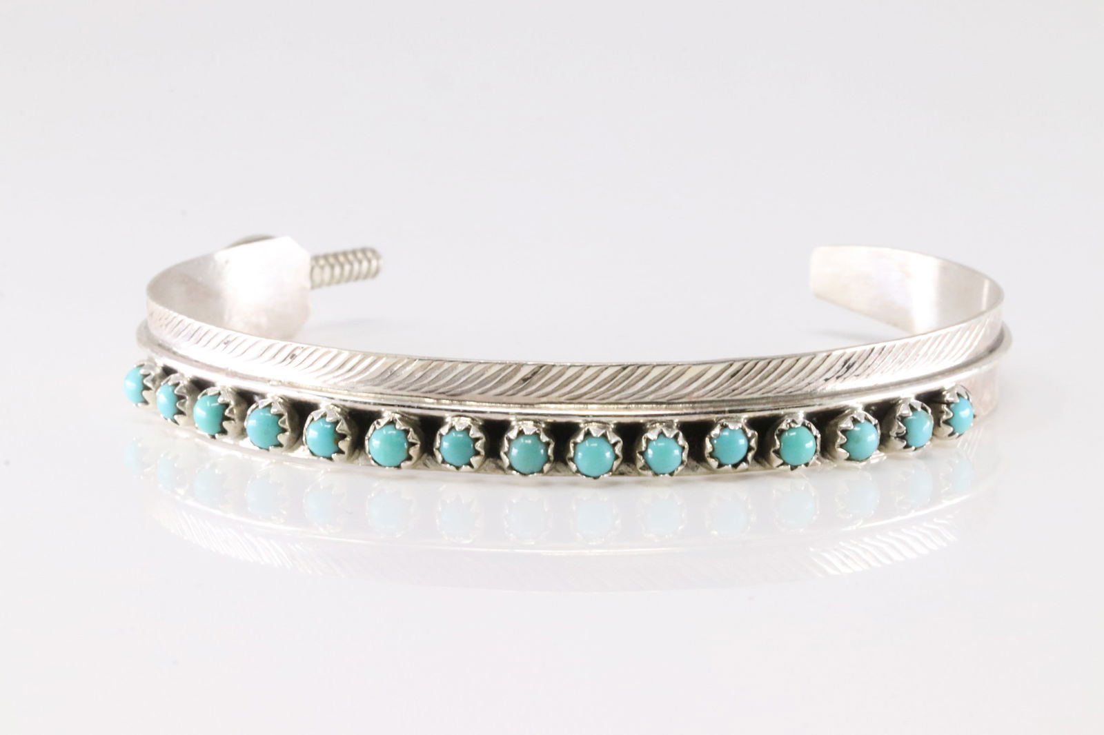 Native America Navajo Sterling Silver Turquoise Feather Bracelet Cuff By Aaron Davis. (1 of 4)
