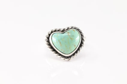Native America Navajo Sterling Silver Turquoise Heart Ring By Dixon.