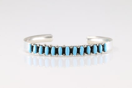 Native America Zuni Sterling Silver Turquoise Bracelet Cuff By Veronica Martza.