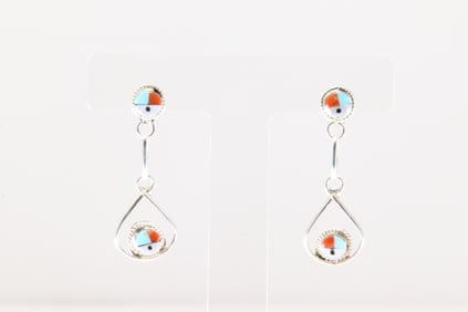Native America Zuni Sterling SilverMulti-Color Stone Inlay Post Earring's By Iris Neha.