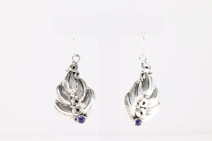 Native America Navajo Sterling Silver Lapis Leaf Dangling Earring's By Darrell Morgan.