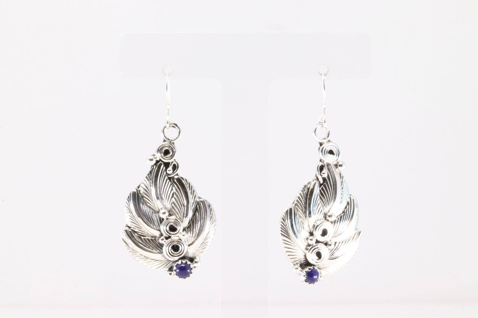 Native America Navajo Sterling Silver Lapis Leaf Dangling Earring's By Darrell Morgan. (1 of 4)