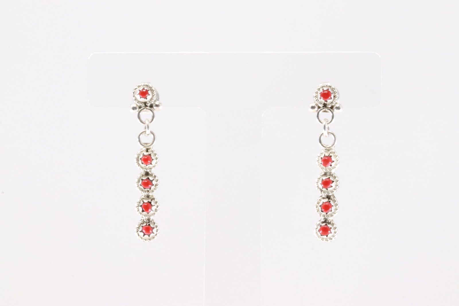 Native America Zuni Sterling Silver Coral Post / Dangling Earring's By Bernadette Nakatewa & Michael: This is a Native America Zuni Sterling Silver Coral Post / Dangling Earring's By Bernadette Nakatewa & Michael Gchachu.