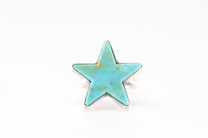 Native America Navajo Sterling Silver Kingman Turquoise Star Ring By Dixon.