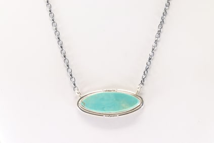 Native America Navajo Sterling Silver Kingman Turquoise Necklace By Steve Francisco.