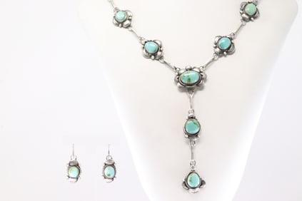 Native America Navajo Sterling Silver Sonora Gold Turquoise Necklace & Earring's Set By M.