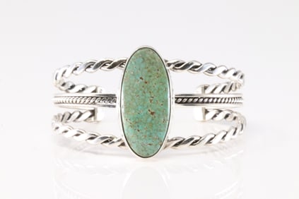 Native America Navajo Sterling Silver Turquoise Bracelet Cuff By Annie M.