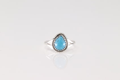 Native America Navajo Sterling Silver Turquoise Ring By Judy Largo.