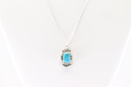 Native America Navajo Sterling Silver Turquoise Necklace By Brandon Belin.