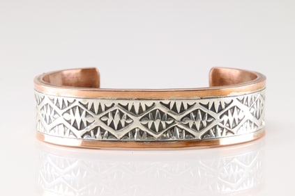 Native America Navajo Sterling Silver Copper Bracelet Cuff By W.S.