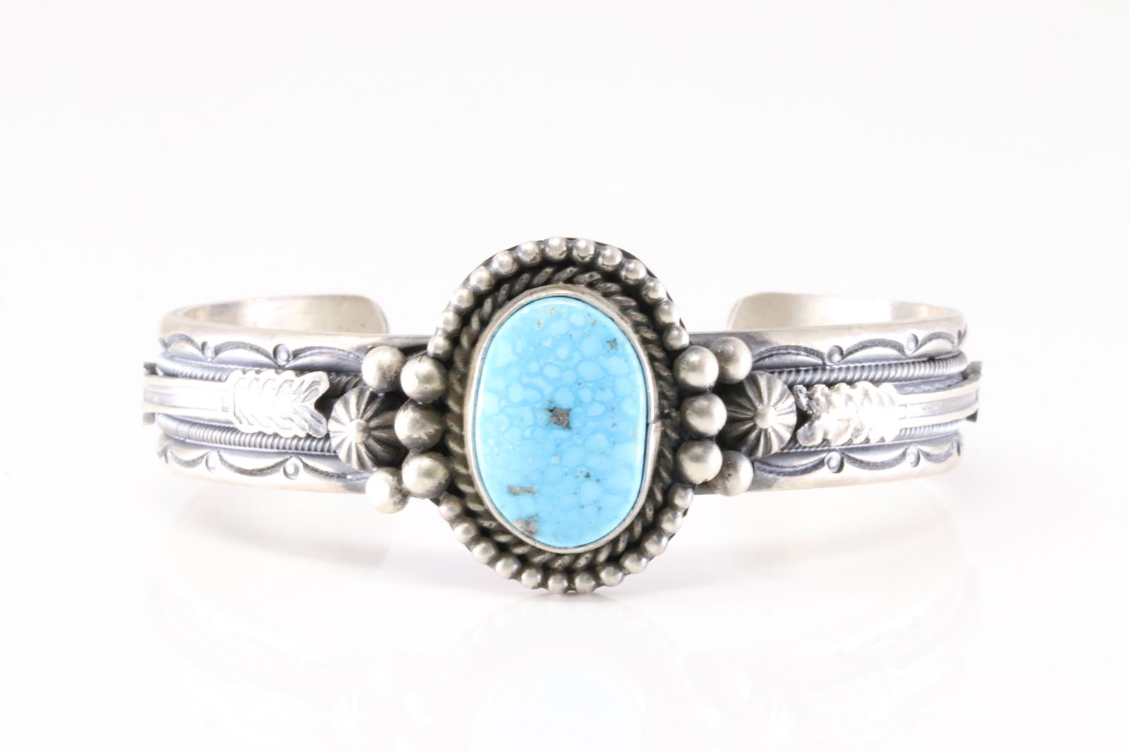 Native America Navajo Sterling Silver Kingman Turquoise Bracelet Cuff By M.C. (1 of 4)
