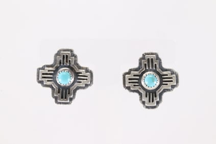 Native America Navajo Sterling Silver Turquoise Cross Post Earring's By Jerold Joe.