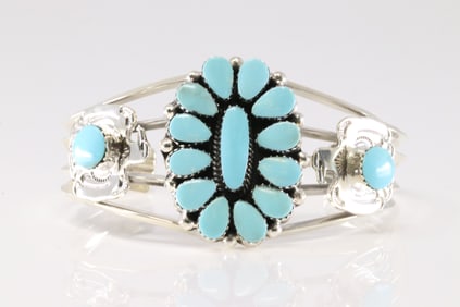 Native America Navajo Sterling Silver Turquoise Bracelet Cuff By Jimmy Garcia.