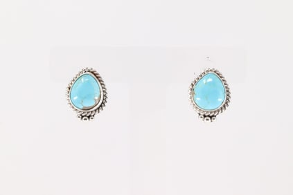 Native America Navajo Sterling Silver Kingman Turquoise Post Earring's By Trish Largo.