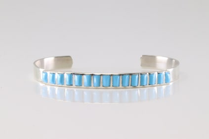 Native America Navajo Sterling Silver Turquoise Inlay Bracelet.