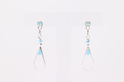 Native America Zuni Sterling Silver Turquoise Post / Dangling Earring's By Marchelle Qualo.