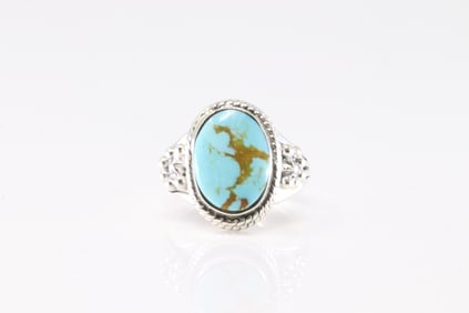 Native America Navajo Sterling Silver Turquoise Ring By Sheena Jack.