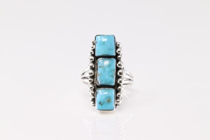 Native America Navajo Sterling Silver Turquoise Ring By David Lopez.