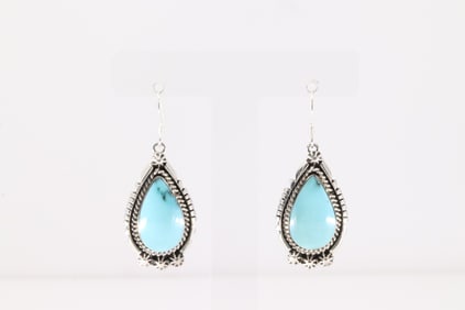 Native America Navajo Sterling Silver Turquoise Dangling Earring's By Freida Martinez.