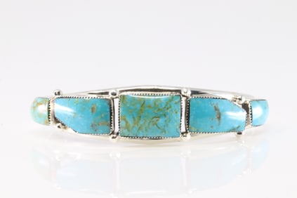 Native America Navajo Sterling Silver Turquoise Bracelet Cuff By Calvin Belin.