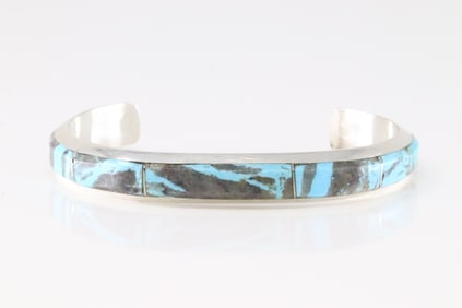 Native America Navajo Sterling Silver Number 8 Turquoise Inlay Bracelet Cuff By Brandon Etcitty.
