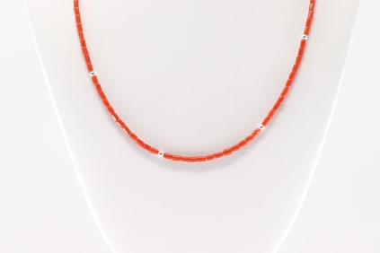 Native America Navajo Sterling Silver Coral Necklace.