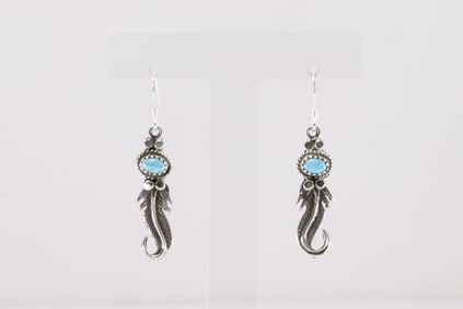 Native America Navajo Sterling Silver Turquoise Dangling Earring's By Sharon McCarthy.