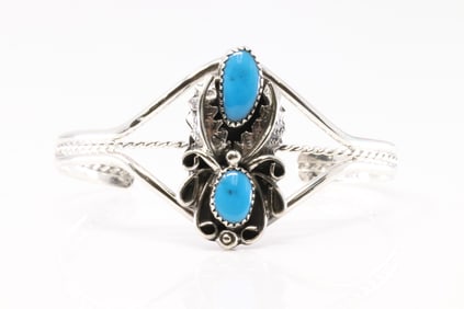 Native America Navajo Sterling Silver Turquoise Bracelet Cuff By Harry B. Yazzie.