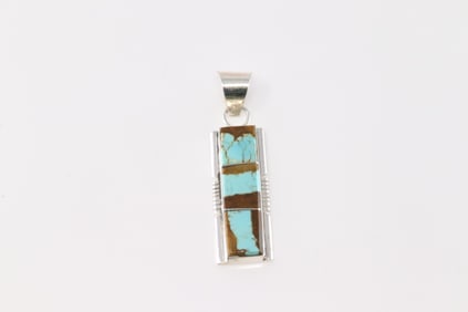 Native America Navajo Sterling Silver Number 8 Turquoise Inlay Pendant By Steve Francisco.