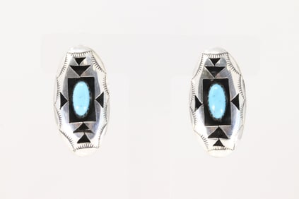 Native America Navajo Sterling Silver Turquoise Post Earring's By Felix Perry.