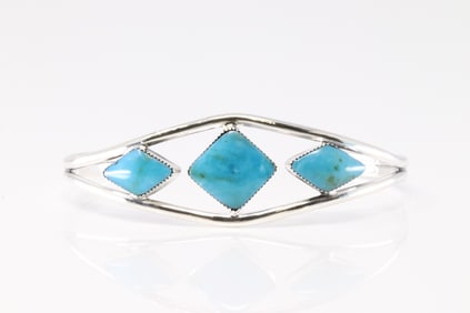 Native America Navajo Sterling Silver Turquoise Bracelet Cuff By Helen Barbone.