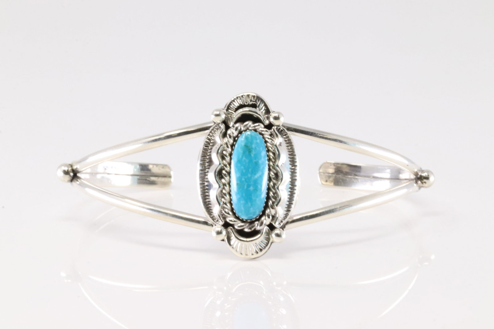 Native America Navajo Sterling Silver Turquoise Bracelet Cuff By Sadie Jim.: This is a Native America Navajo Sterling Silver Turquoise Bracelet Cuff By Sadie Jim.