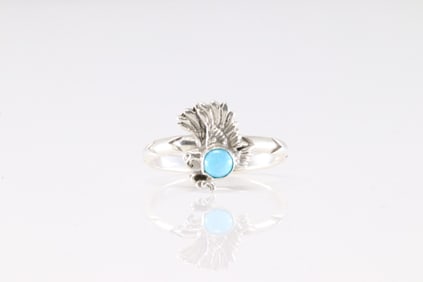 Native American Navajo Sterling Silver Turquoise Eagle Ring By Sonyei Coho.