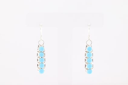 Native American Zuni Sterling Silver Turquoise Dangling Earring's By Swain Charlie / Vanessa Hatie.