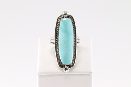 Native America Navajo Sterling Silver Turquoise Ring By Charlene Yazzie.