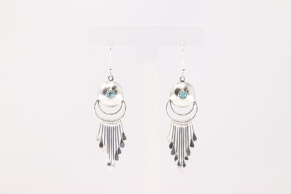 Native America Navajo Sterling Silver Kingman Turquoise Dangling Earring's By Delmar Armstron.