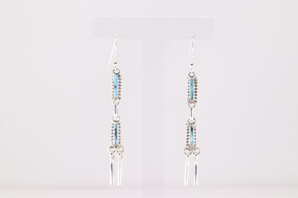 Native America Zuni Sterling Silver Turquoise Dangling Earring's By Kathryn Qualo.