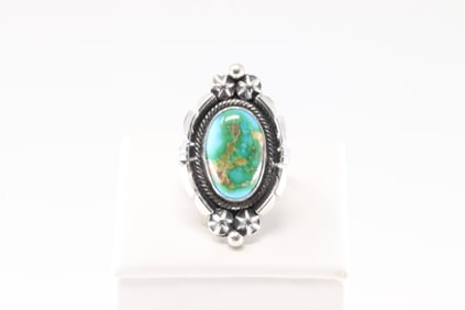 Native America Navajo Sterling Silver Sonora Gold Turquoise Ring By Marita Benally.