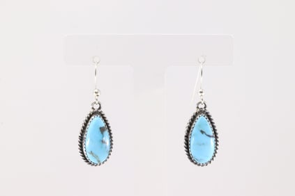 Native America Navajo Sterling Silver Kingman Turquoise Dangling Earring's By Freda Martinez.