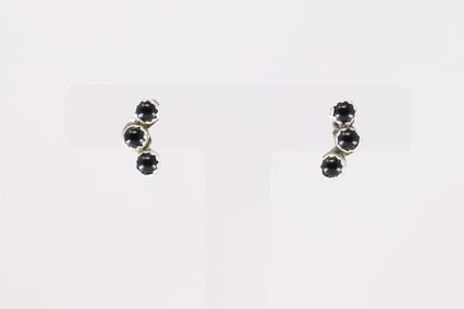 Native America Navajo Sterling Silver Black Onyx Post Earring's By Sylvya Chee.