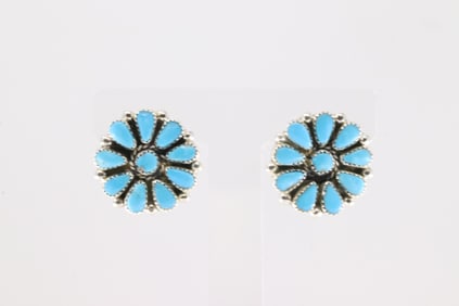 Native America Navajo Sterling Silver Kingman Turquoise Post Earring's By Alicia Wilson.