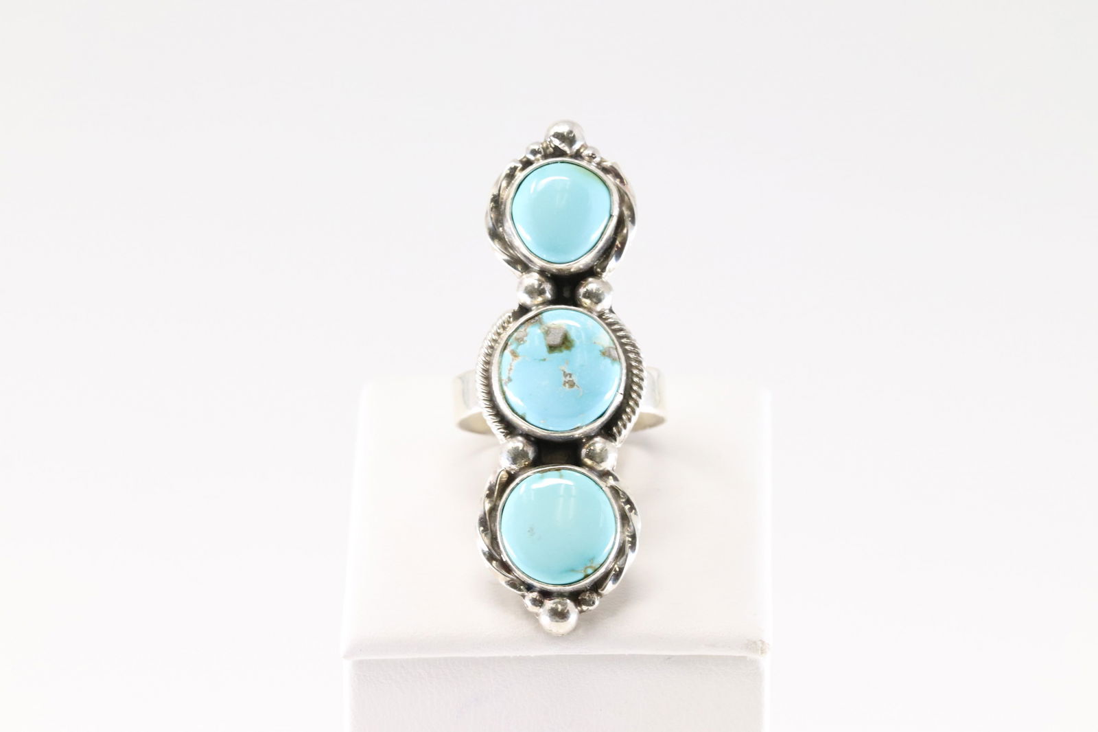 Native America Navajo Sterling Silver Turquoise Ring 3 Stone By S. (1 of 4)