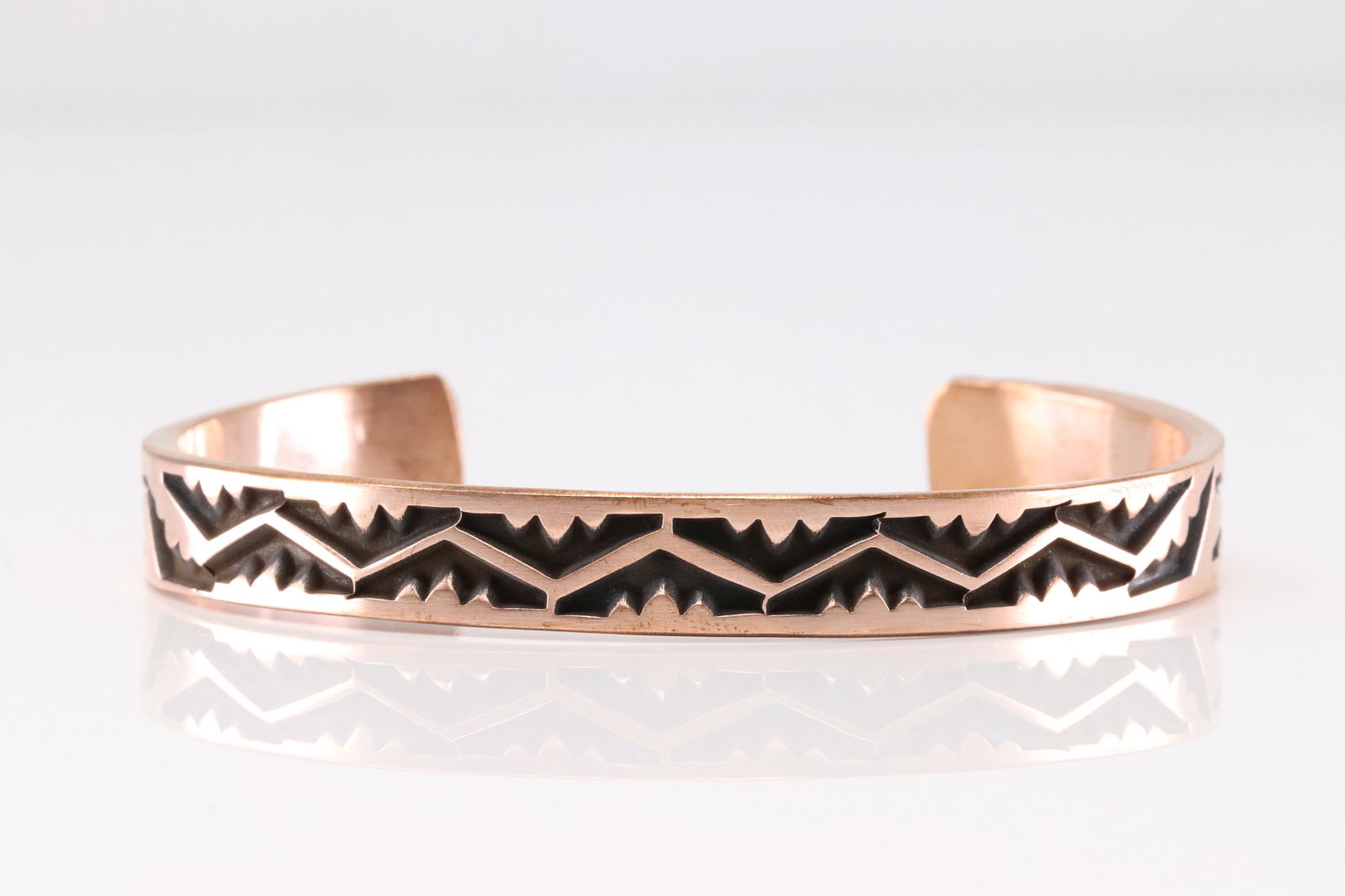 Native America Navajo Copper Stamped Bracelet Cuff By J.Tahe. (1 of 4)