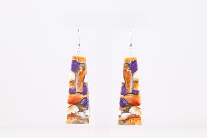 Native America Navajo Sterling Silver Spiny Oyster Dangling Earring's By Jameson Pete.