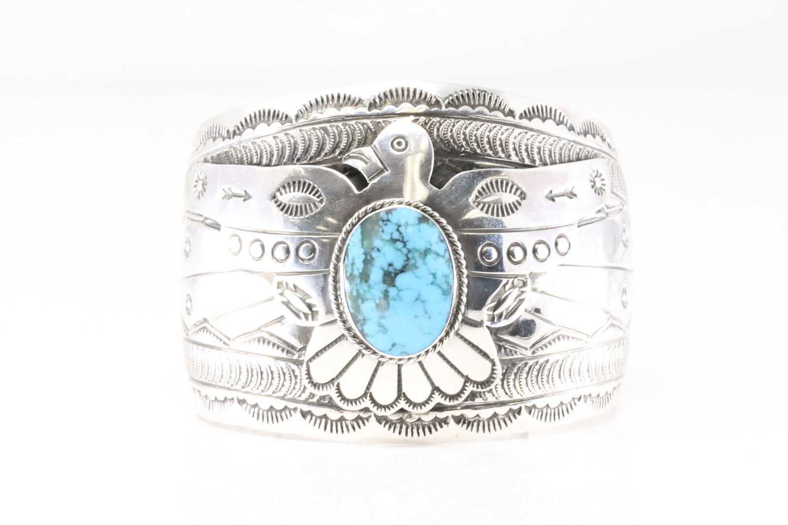 Native America Navajo Sterling Silver Turquoise Bracelet Cuff By Evelyn Bahe.: This is a Native America Navajo Sterling Silver Turquoise Bracelet Cuff By Evelyn Bahe.