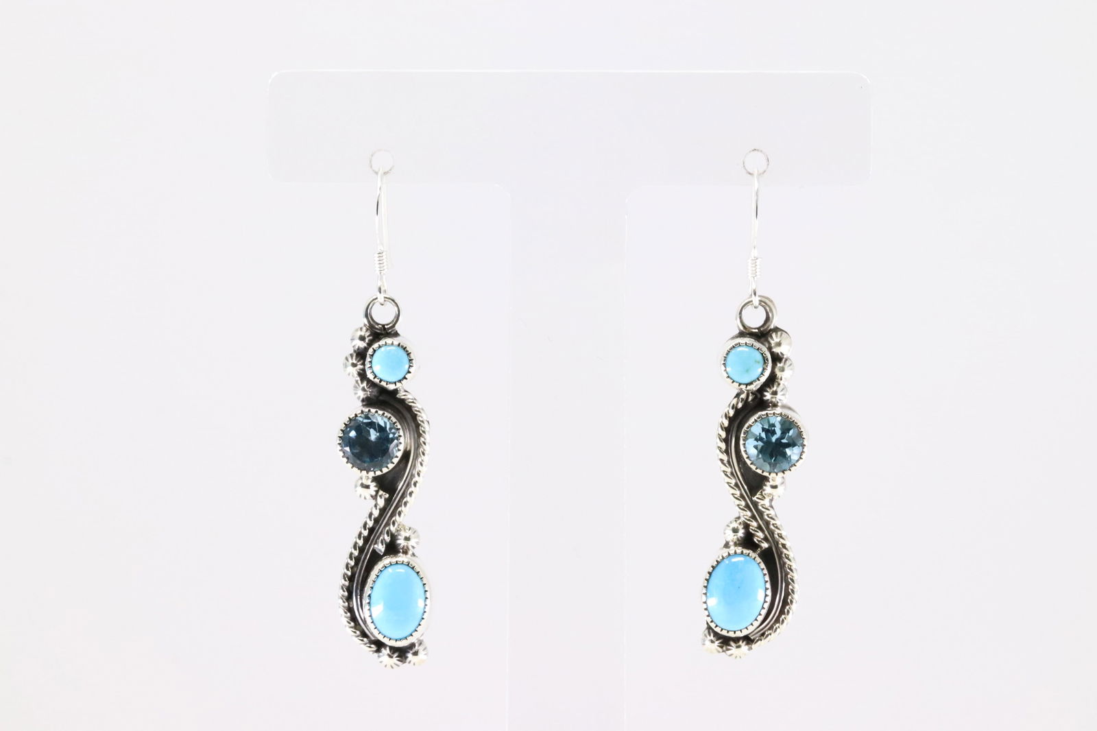 Native America Navajo Sterling Silver Blue Topaz & Turquoise Dangling Earring's By Jimmy Garcia. (1 of 4)