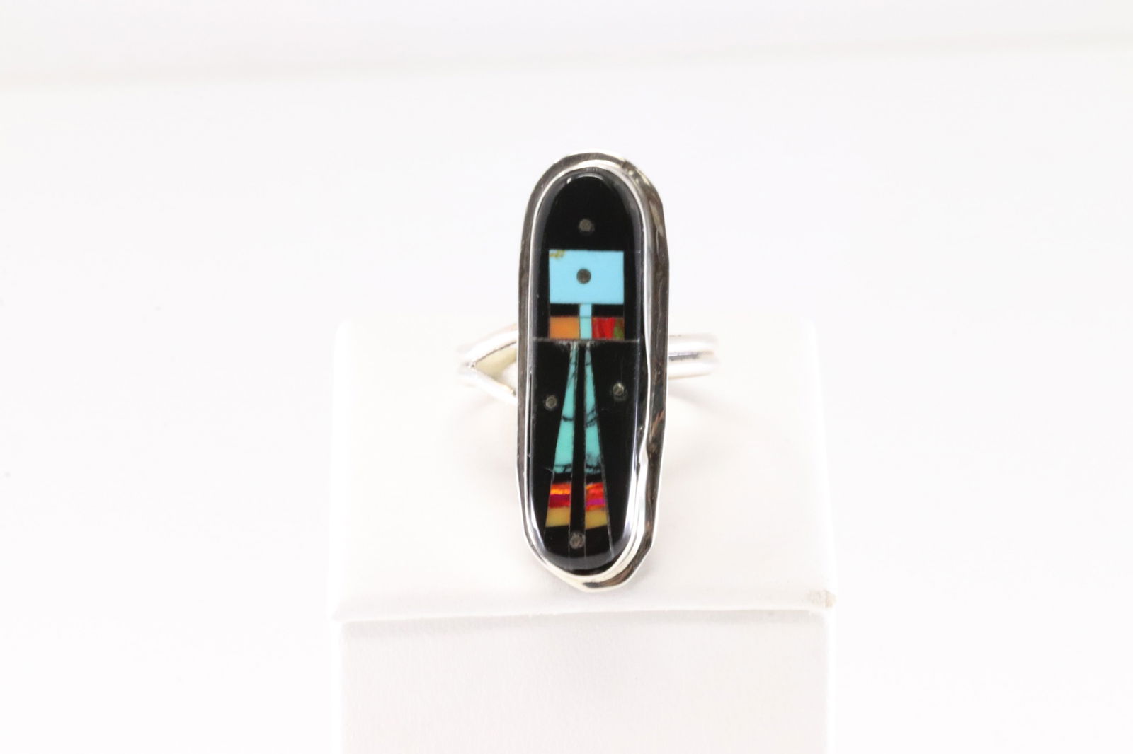 Native America Navajo Sterling Silver Night Sky Inlay Ring By Smith.